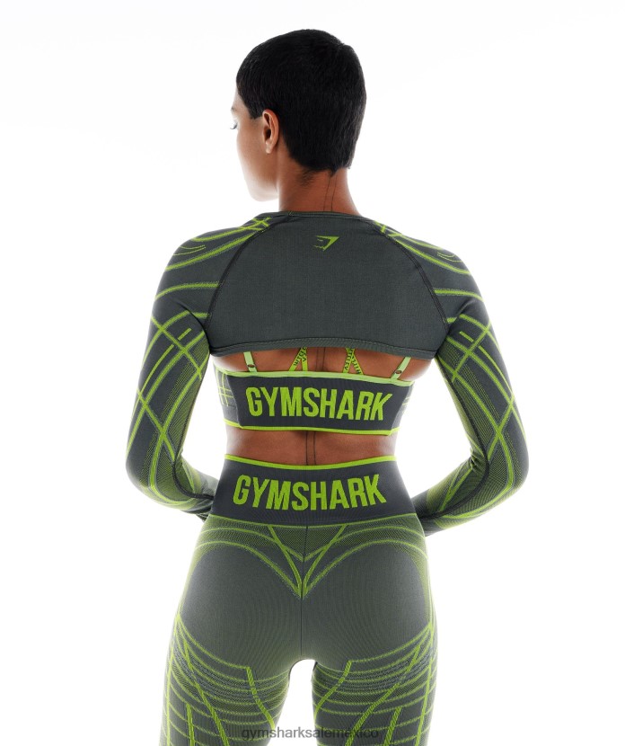 Gymshark Bolero de manga larga sin costuras lineal wtflex gris antracita/verde fluo/gris claro mujer 04BZTL490 - Gymshark Hombre