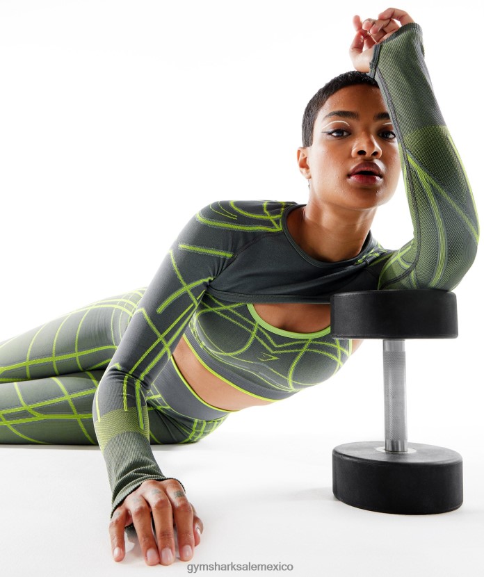 Gymshark Bolero de manga larga sin costuras lineal wtflex gris antracita/verde fluo/gris claro mujer 04BZTL490 - Gymshark Hombre