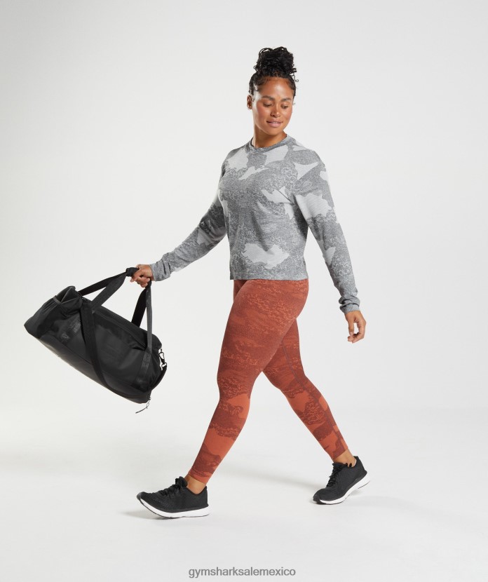 Gymshark adapt camo top de manga larga sin costuras gris claro/negro mujer 04BZTL465 - Gymshark Mujer