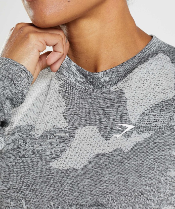 Gymshark adapt camo top de manga larga sin costuras gris claro/negro mujer 04BZTL465 - Gymshark Mujer
