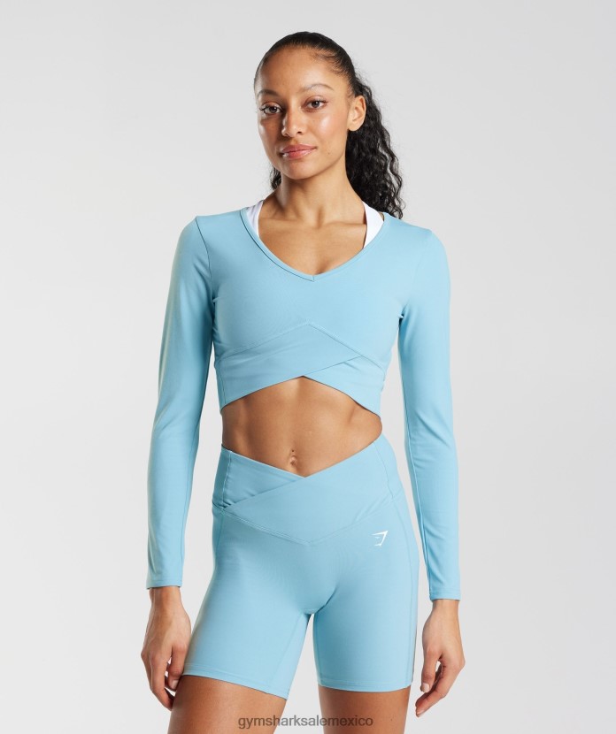 Gymshark top corto cruzado de manga larga iceberg azul mujer 04BZTL436 - Gymshark Mexico