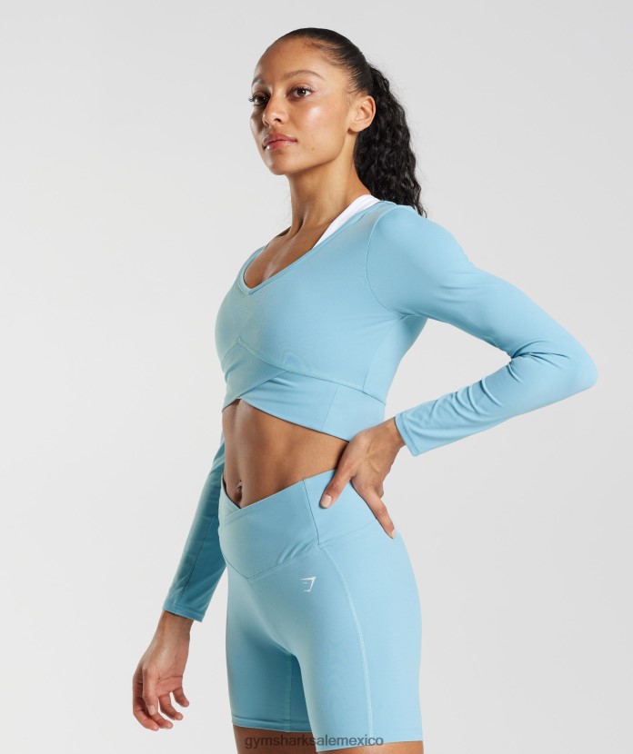 Gymshark top corto cruzado de manga larga iceberg azul mujer 04BZTL436 - Gymshark Mexico