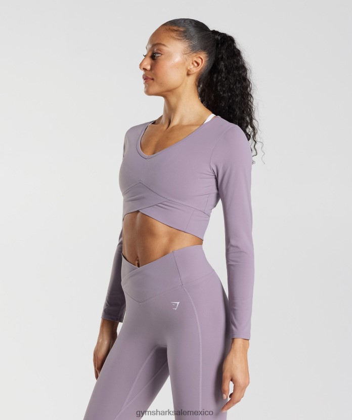 Gymshark top corto cruzado de manga larga lavanda pizarra mujer 04BZTL442 - Gymshark Sale