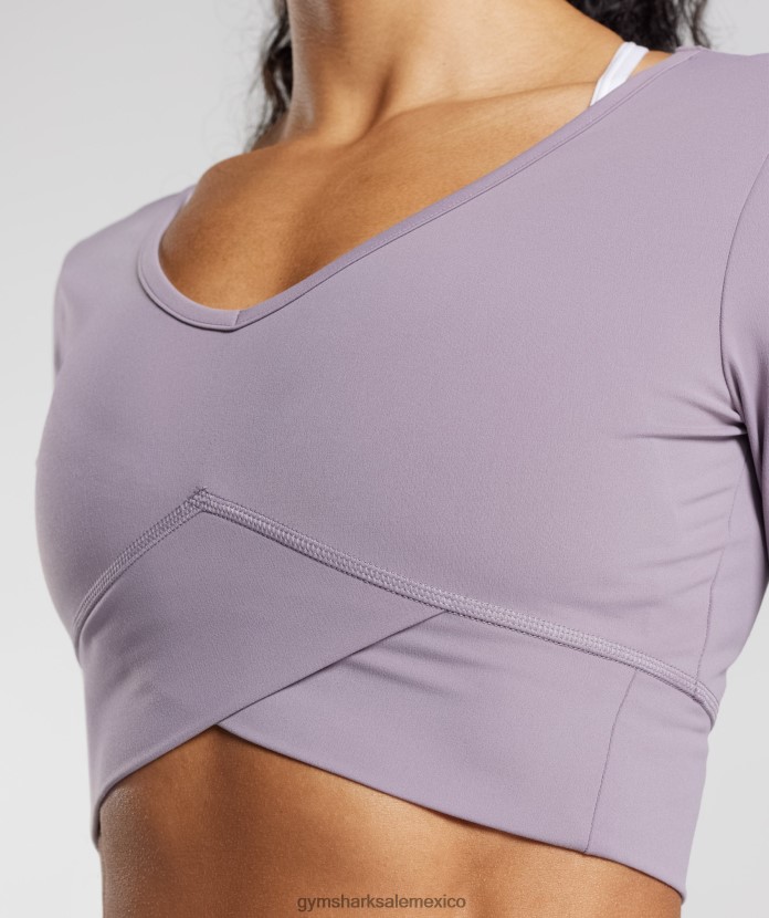Gymshark top corto cruzado de manga larga lavanda pizarra mujer 04BZTL442 - Gymshark Sale