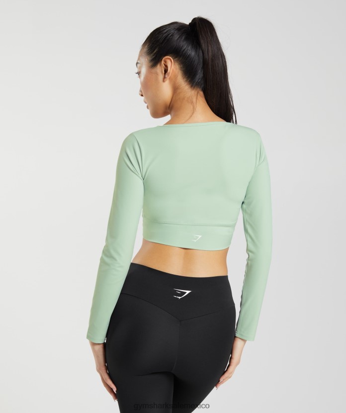 Gymshark top corto cruzado de manga larga niebla verde mujer 04BZTL454 - Gymshark Hombre