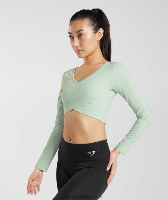 Gymshark top corto cruzado de manga larga niebla verde mujer 04BZTL454 - Gymshark Hombre