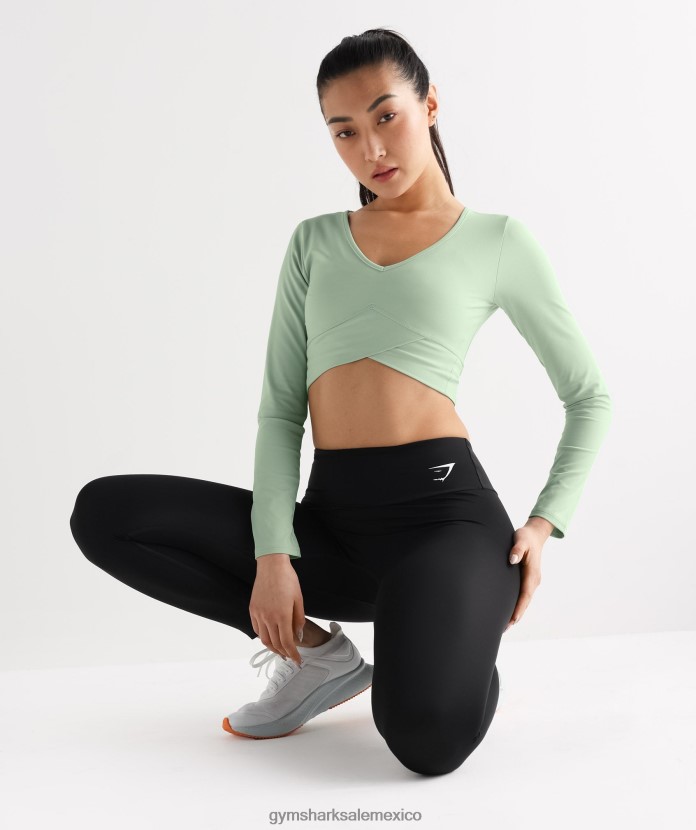 Gymshark top corto cruzado de manga larga niebla verde mujer 04BZTL454 - Gymshark Hombre