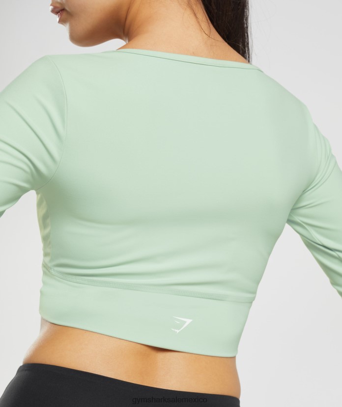 Gymshark top corto cruzado de manga larga niebla verde mujer 04BZTL454 - Gymshark Hombre