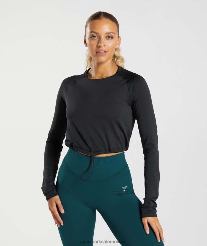 Gymshark top corto de manga larga sin costuras negro mujer 04BZTL430 - Gymshark Mujer