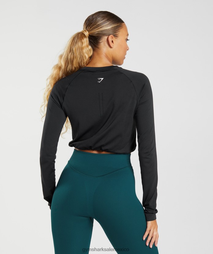 Gymshark top corto de manga larga sin costuras negro mujer 04BZTL430 - Gymshark Mujer