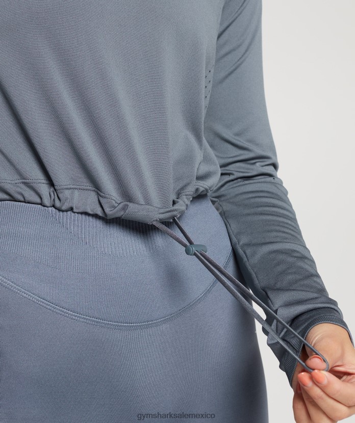 Gymshark top corto de manga larga sin costuras noche azul mujer 04BZTL431 - Gymshark Mexico