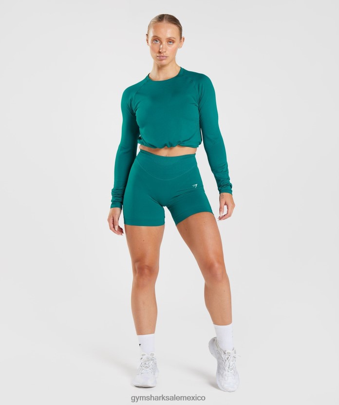Gymshark top corto de manga larga sin costuras rico verde azulado mujer 04BZTL433 - Gymshark México