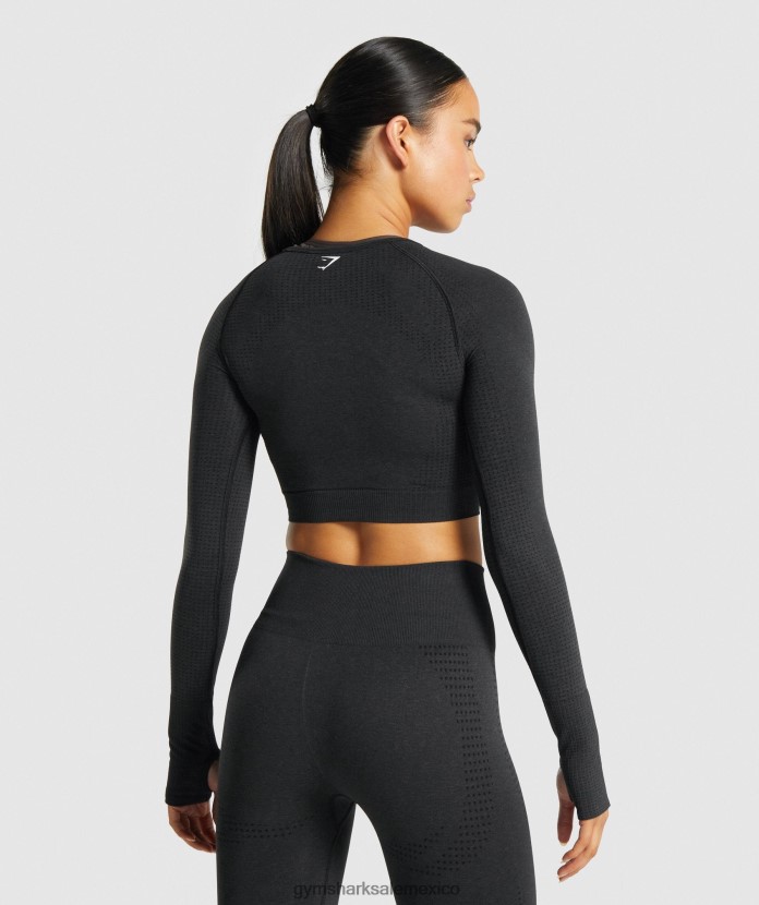 Gymshark top corto vital sin costuras 2.0 de manga larga marga negra mujer 04BZTL467 - Gymshark Sale