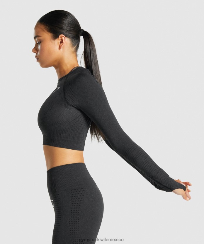 Gymshark top corto vital sin costuras 2.0 de manga larga marga negra mujer 04BZTL467 - Gymshark Sale