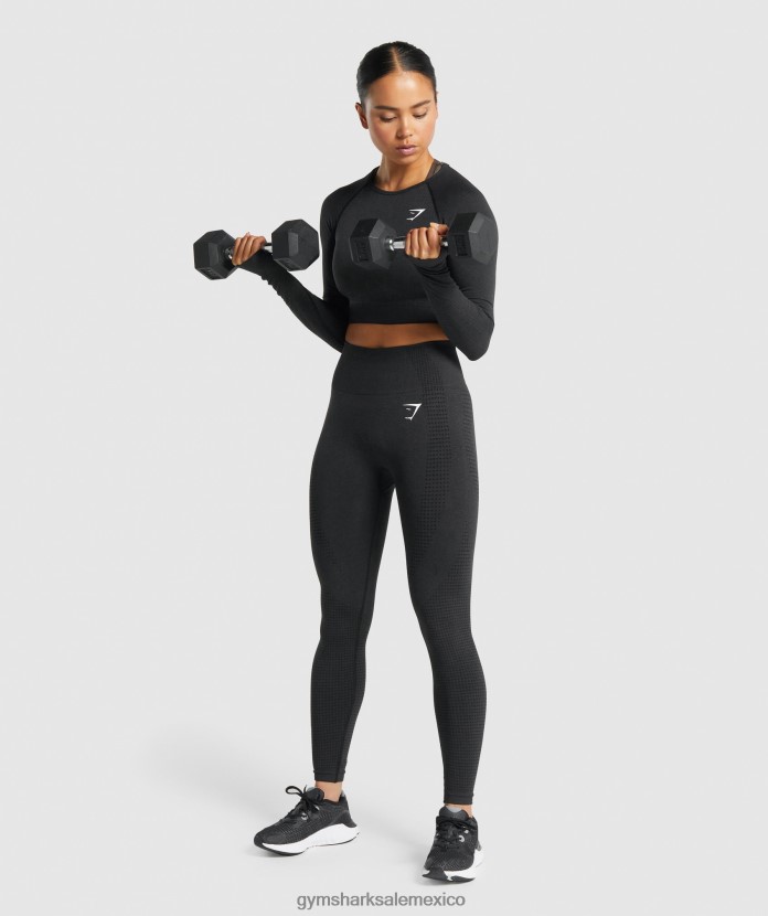 Gymshark top corto vital sin costuras 2.0 de manga larga marga negra mujer 04BZTL467 - Gymshark Sale