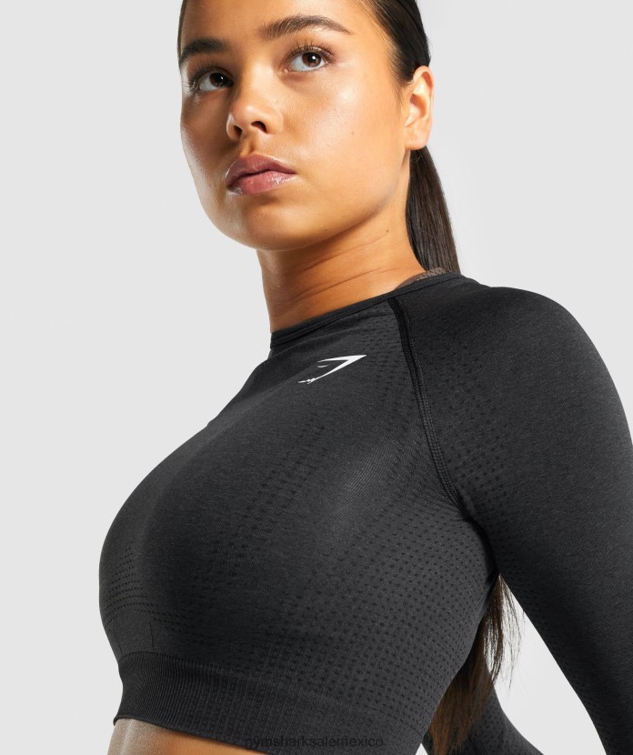 Gymshark top corto vital sin costuras 2.0 de manga larga marga negra mujer 04BZTL467 - Gymshark Sale