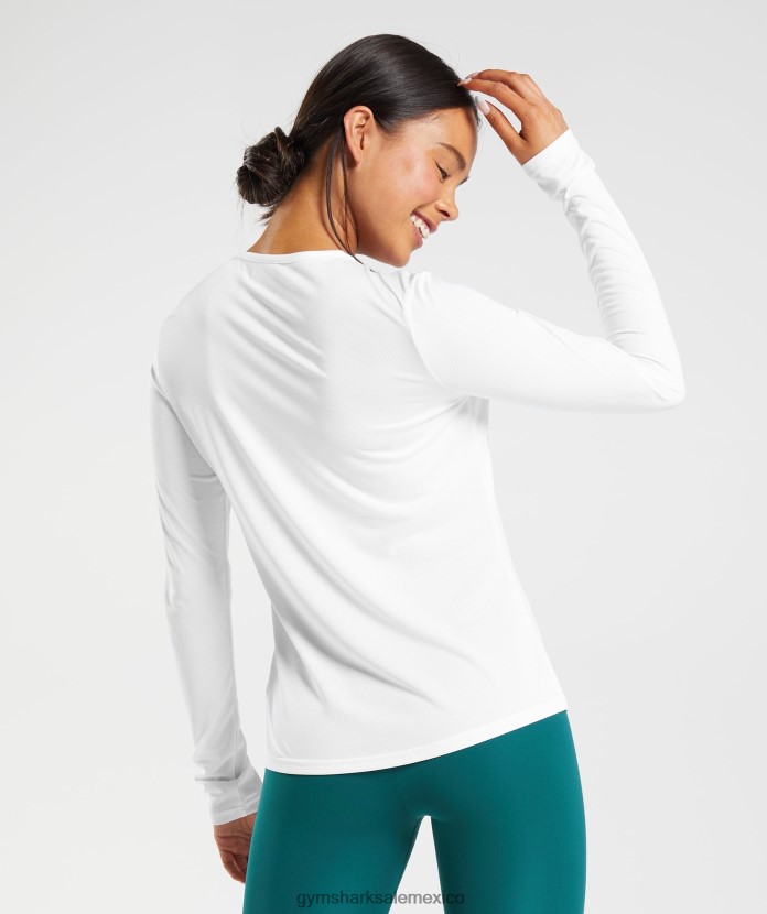 Gymshark top de entrenamiento de manga larga blanco mujer 04BZTL493 - Gymshark Sale