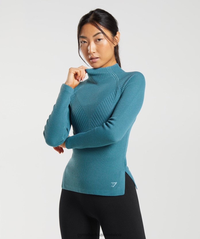 Gymshark top de manga larga de punto pausa azul carbonizado/azul domesticado mujer 04BZTL446 - Gymshark Mexico