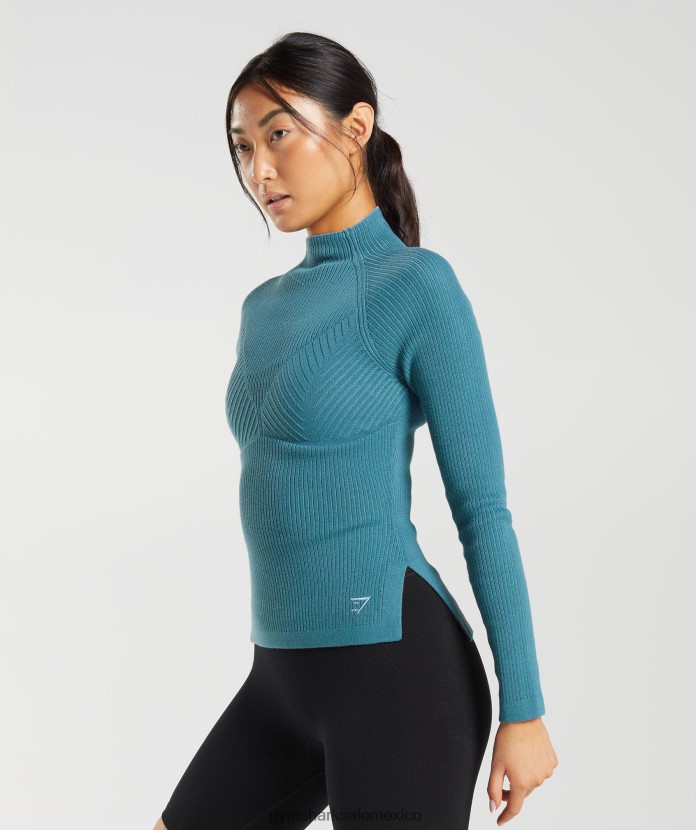 Gymshark top de manga larga de punto pausa azul carbonizado/azul domesticado mujer 04BZTL446 - Gymshark Mexico