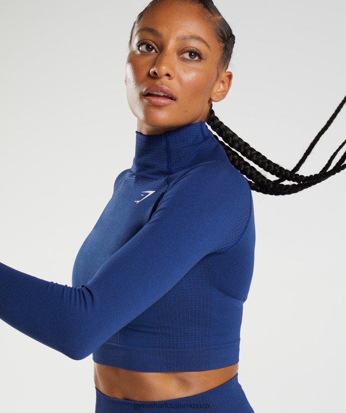 Gymshark top midi vital sin costuras 2.0 con cuello alto marga azul estelar mujer 04BZTL470 - Gymshark Mujer