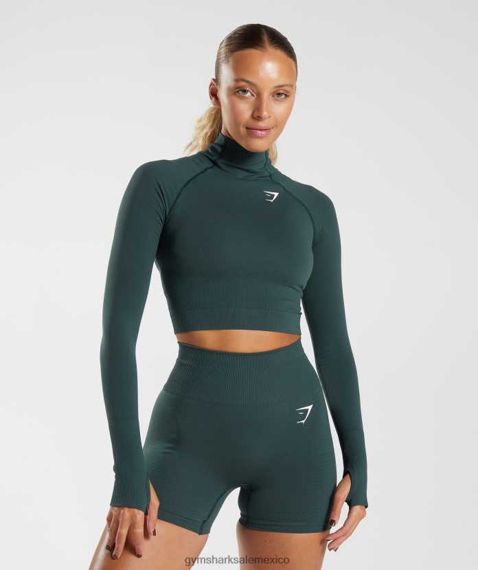 Gymshark top midi vital sin costuras 2.0 con cuello alto marga verde bosque mujer 04BZTL432 - Gymshark Sale