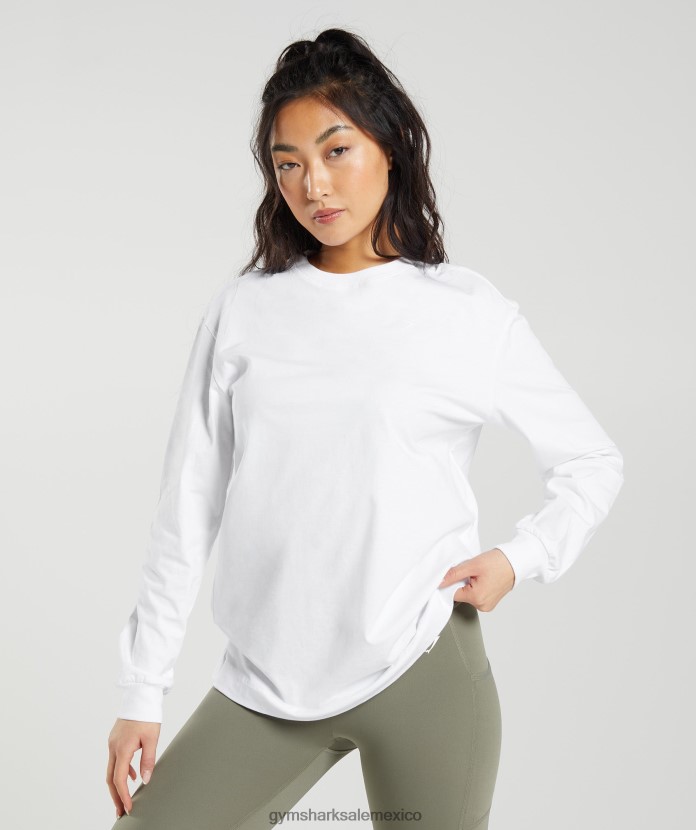 Gymshark top oversize de algodón con manga larga blanco mujer 04BZTL420 - Gymshark Mujer