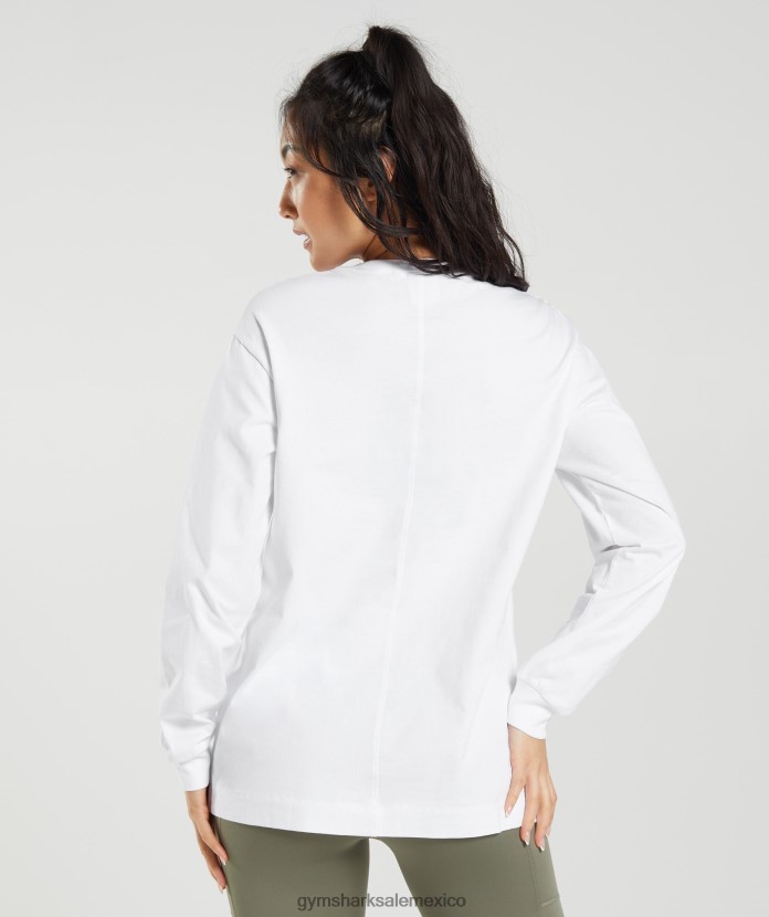 Gymshark top oversize de algodón con manga larga blanco mujer 04BZTL420 - Gymshark Mujer