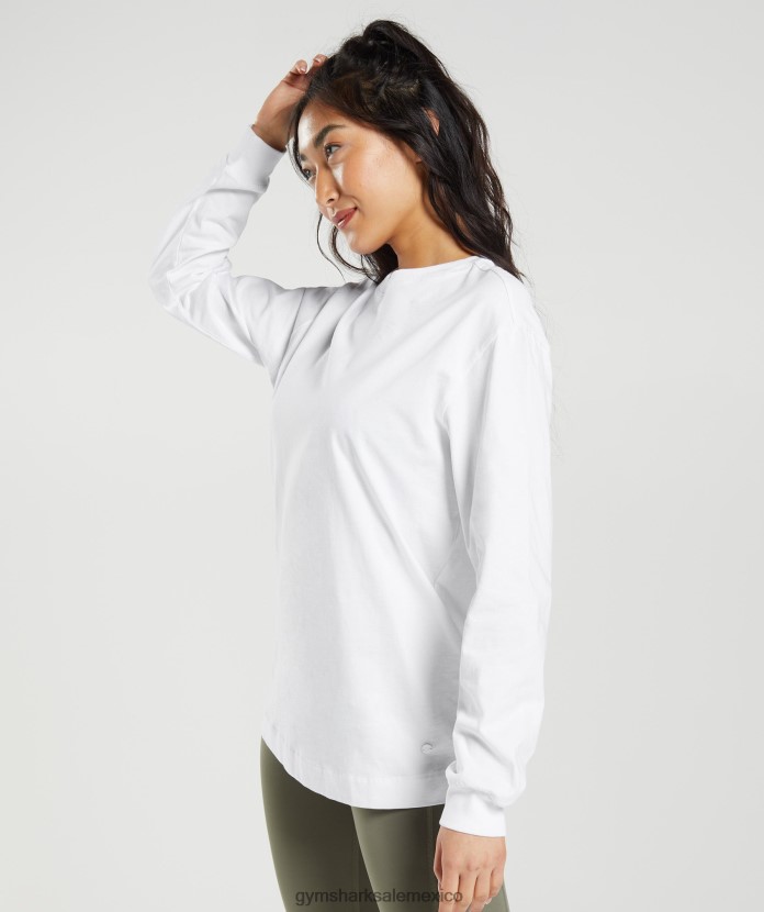Gymshark top oversize de algodón con manga larga blanco mujer 04BZTL420 - Gymshark Mujer