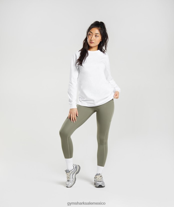 Gymshark top oversize de algodón con manga larga blanco mujer 04BZTL420 - Gymshark Mujer