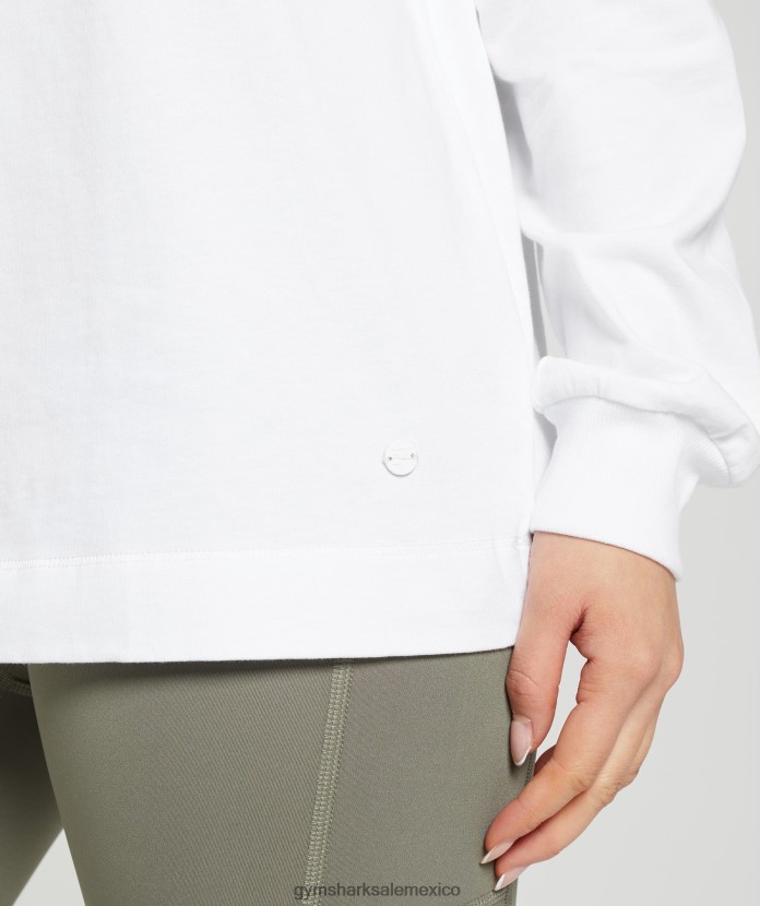 Gymshark top oversize de algodón con manga larga blanco mujer 04BZTL420 - Gymshark Mujer