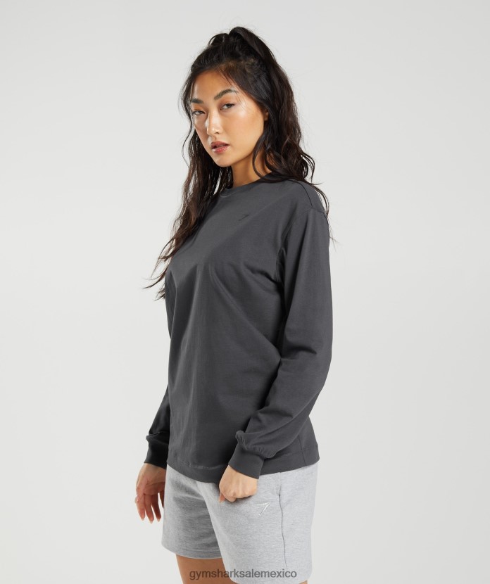 Gymshark top oversize de algodón con manga larga gris ónix mujer 04BZTL434 - Gymshark Hombre