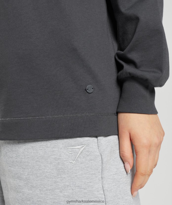 Gymshark top oversize de algodón con manga larga gris ónix mujer 04BZTL434 - Gymshark Hombre