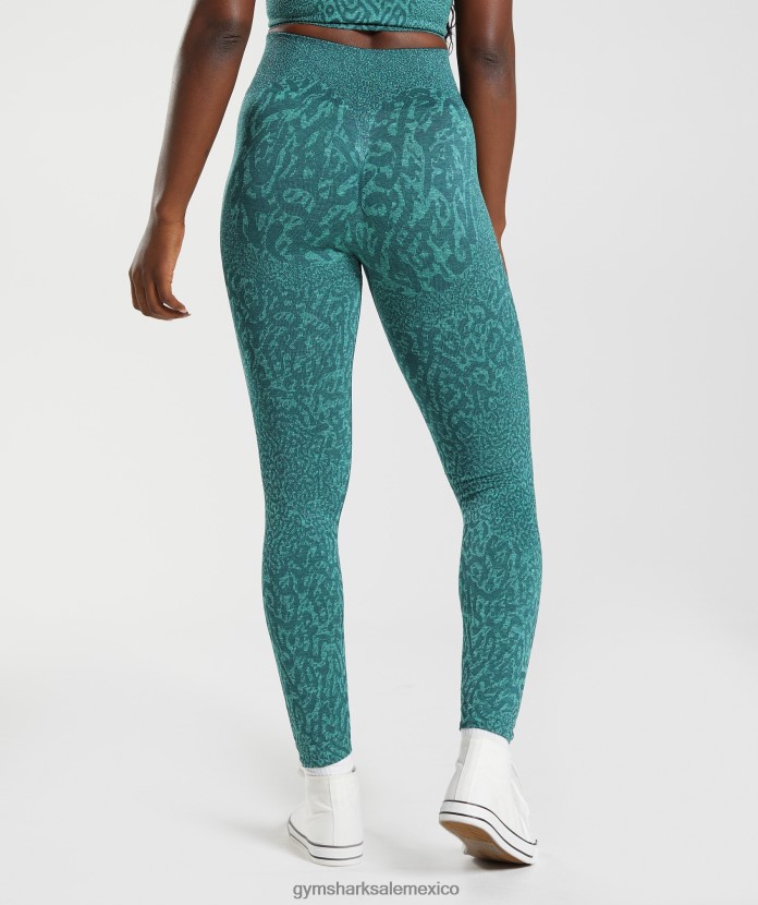 Gymshark adapta leggins sin costuras de animales arrecife | verde azulado de invierno mujer 04BZTL292 - Gymshark Mexico