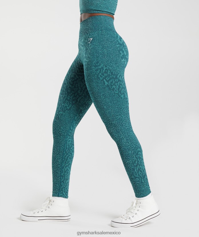 Gymshark adapta leggins sin costuras de animales arrecife | verde azulado de invierno mujer 04BZTL292 - Gymshark Mexico