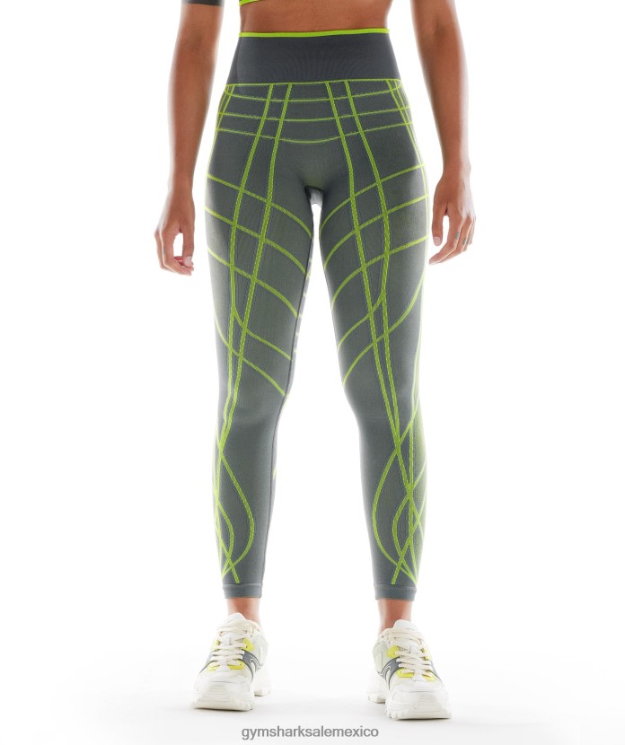 Gymshark leggins lineales sin costuras wtflex gris antracita/verde fluo/gris claro mujer 04BZTL323 - Gymshark Mexico