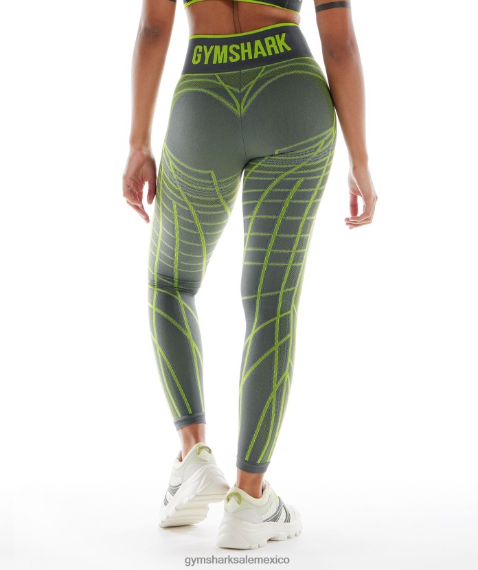Gymshark leggins lineales sin costuras wtflex gris antracita/verde fluo/gris claro mujer 04BZTL323 - Gymshark Mexico