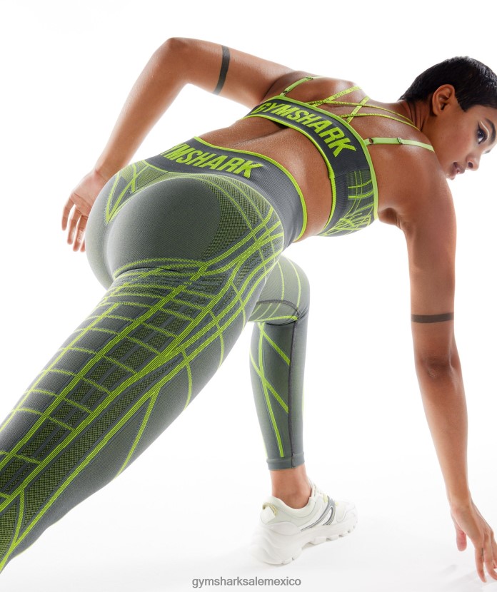 Gymshark leggins lineales sin costuras wtflex gris antracita/verde fluo/gris claro mujer 04BZTL323 - Gymshark Mexico