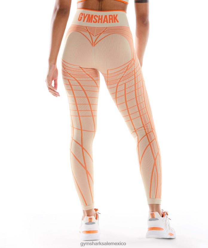 Gymshark leggins lineales sin costuras wtflex gris guijarro/naranja/blanco coco mujer 04BZTL324 - Gymshark Sale