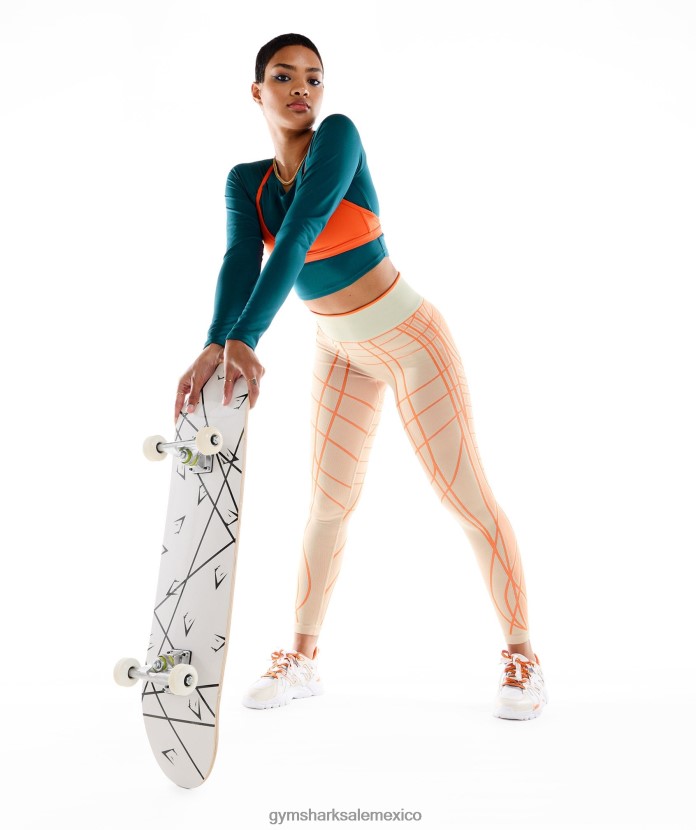 Gymshark leggins lineales sin costuras wtflex gris guijarro/naranja/blanco coco mujer 04BZTL324 - Gymshark Sale