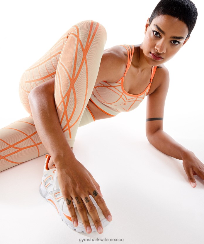 Gymshark leggins lineales sin costuras wtflex gris guijarro/naranja/blanco coco mujer 04BZTL324 - Gymshark Sale