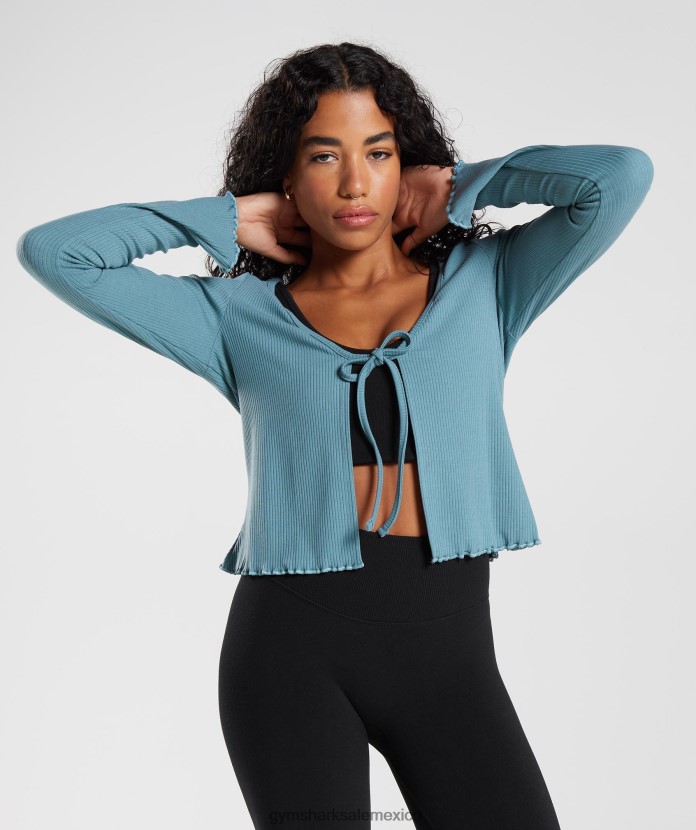 Gymshark cárdigan de pausa azul carbonizado mujer 04BZTL373 - Gymshark Mujer