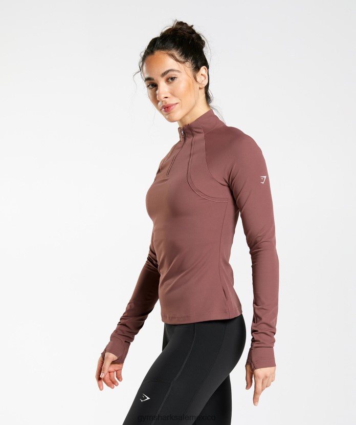 Gymshark corriendo 1/4 zip marrón magenta mujer 04BZTL359 - Gymshark Mexico