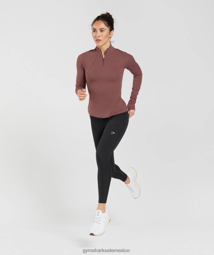 Gymshark corriendo 1/4 zip marrón magenta mujer 04BZTL359 - Gymshark Mexico