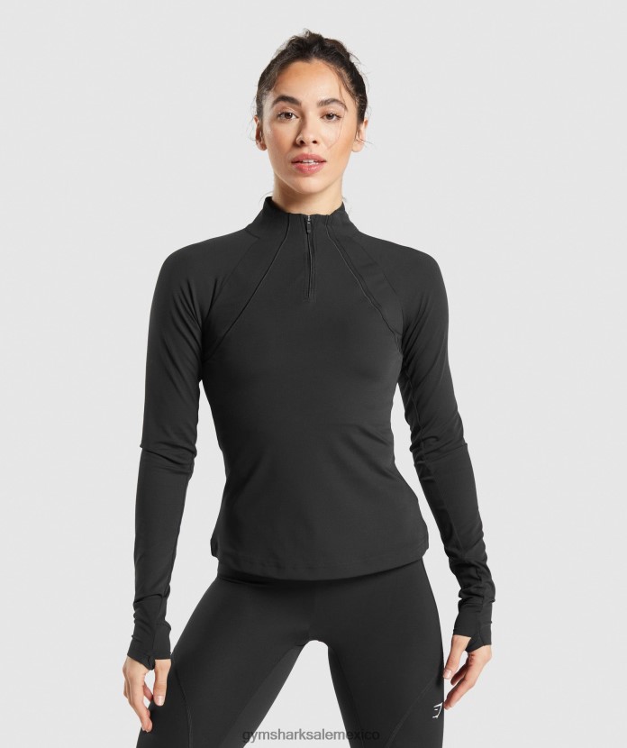 Gymshark corriendo 1/4 zip negro mujer 04BZTL349 - Gymshark Mexico