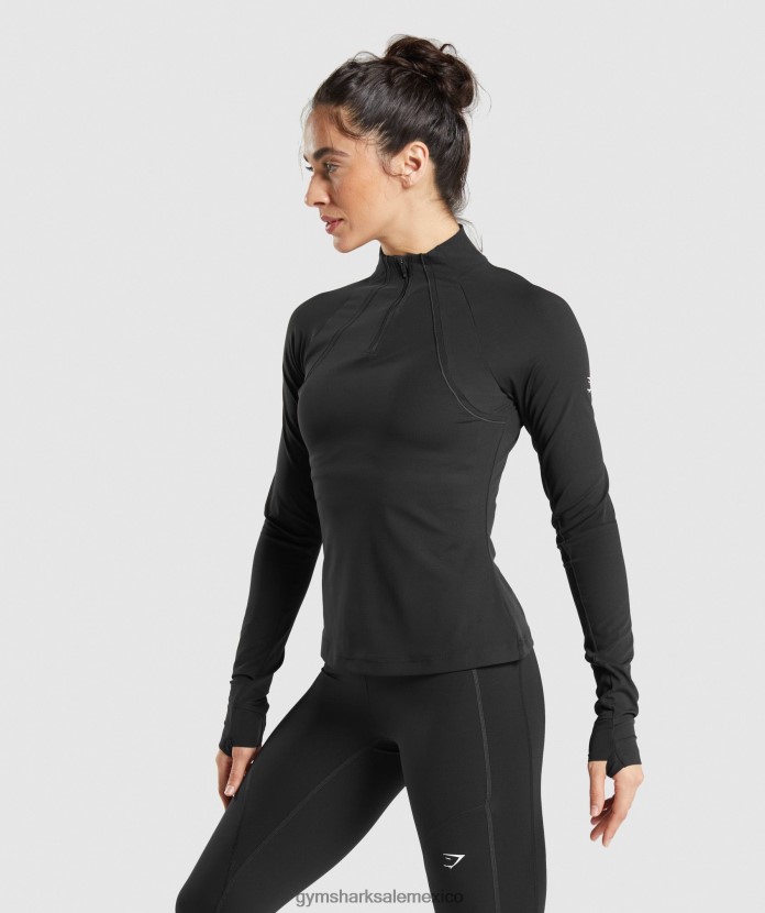Gymshark corriendo 1/4 zip negro mujer 04BZTL349 - Gymshark Mexico