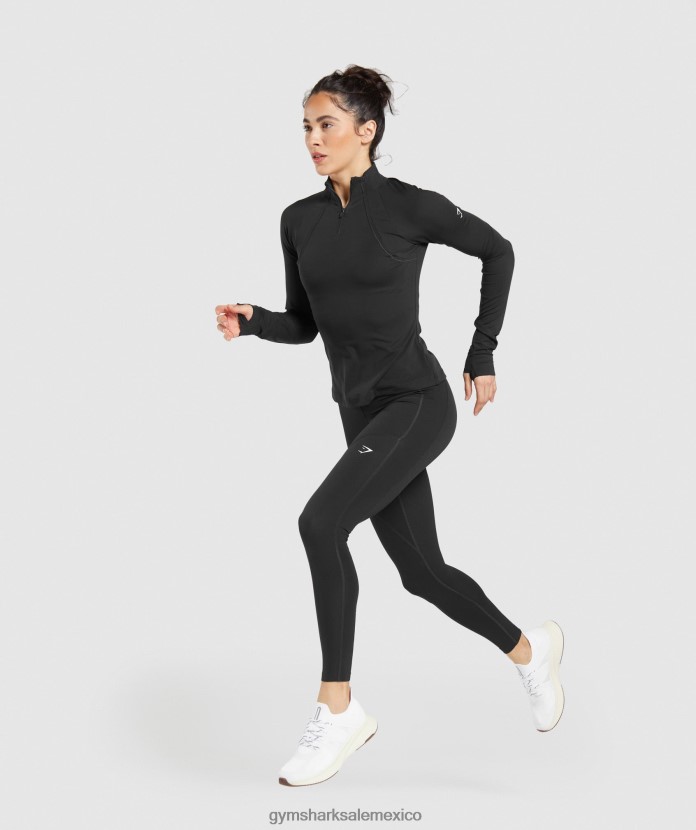 Gymshark corriendo 1/4 zip negro mujer 04BZTL349 - Gymshark Mexico