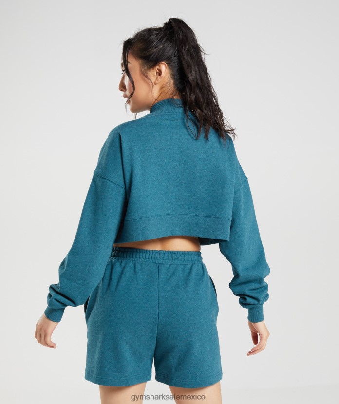 Gymshark jersey corto con sudadera para el día de descanso marga azul acero mujer 04BZTL365 - Gymshark Sale