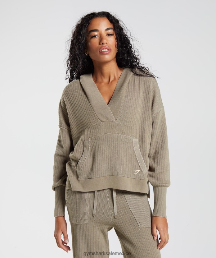 Gymshark pausa sudadera con capucha de punto marrón cemento/gris guijarro mujer 04BZTL384 - Gymshark Mexico
