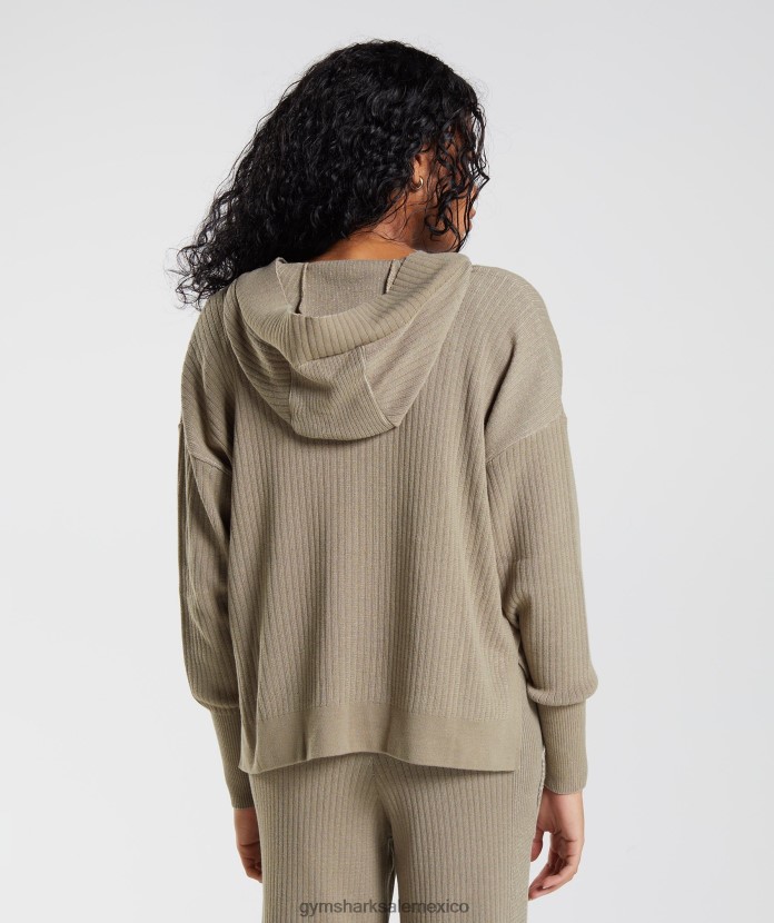 Gymshark pausa sudadera con capucha de punto marrón cemento/gris guijarro mujer 04BZTL384 - Gymshark Mexico