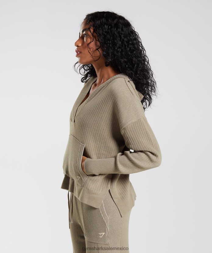 Gymshark pausa sudadera con capucha de punto marrón cemento/gris guijarro mujer 04BZTL384 - Gymshark Mexico